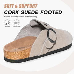 FITORY Mens Suede Clogs with Arch Support，Leather Cork Footed Mules Size 7-14
