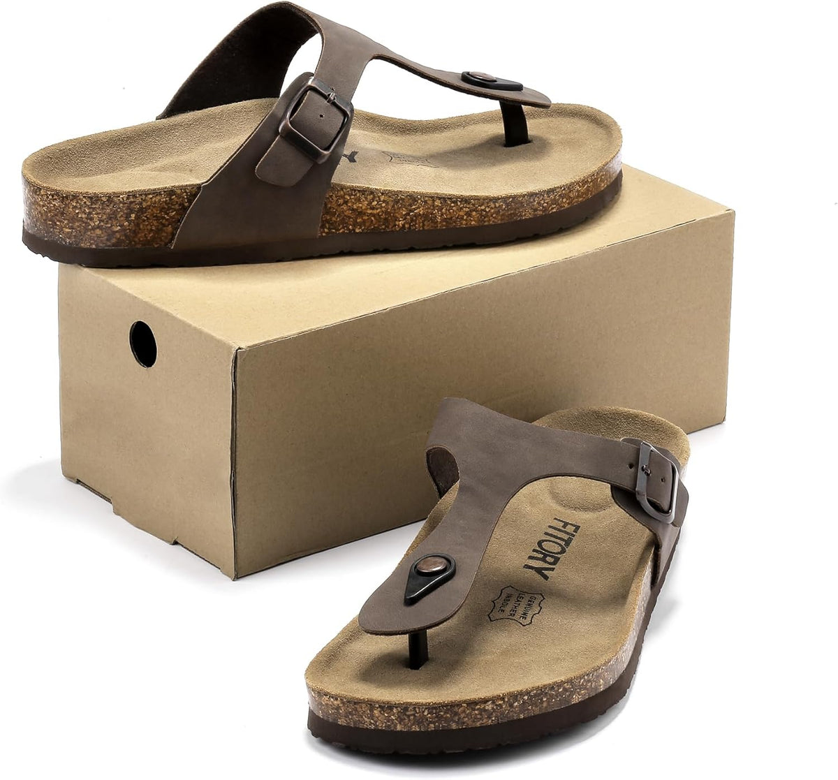 FITORY Mens Cork Thong Slides Sandal with Adjustable Buckle Straps Size 7-13.5