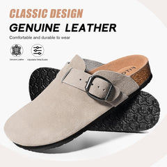 FITORY Mens Suede Clogs with Arch Support，Leather Cork Footed Mules Size 7-14